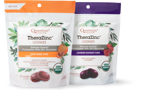 TheraZinc Organic Lozenges in Blood Orange and Elderberry varieties.