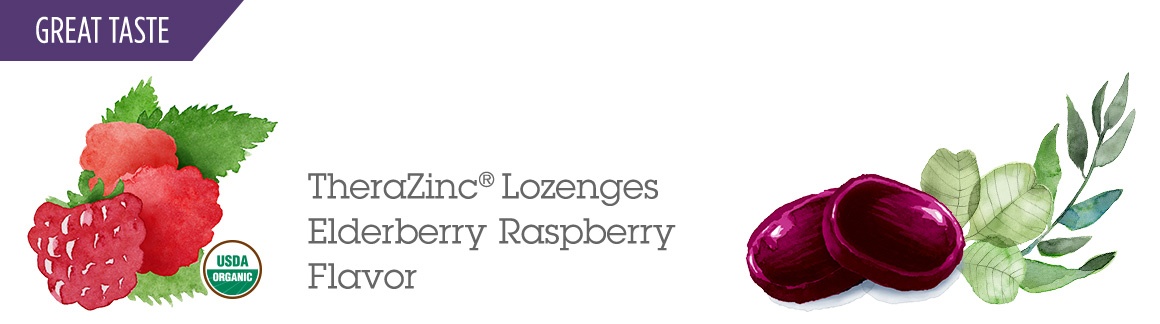 TheraZinc Lozenges Elderberry Raspberry Flavor.